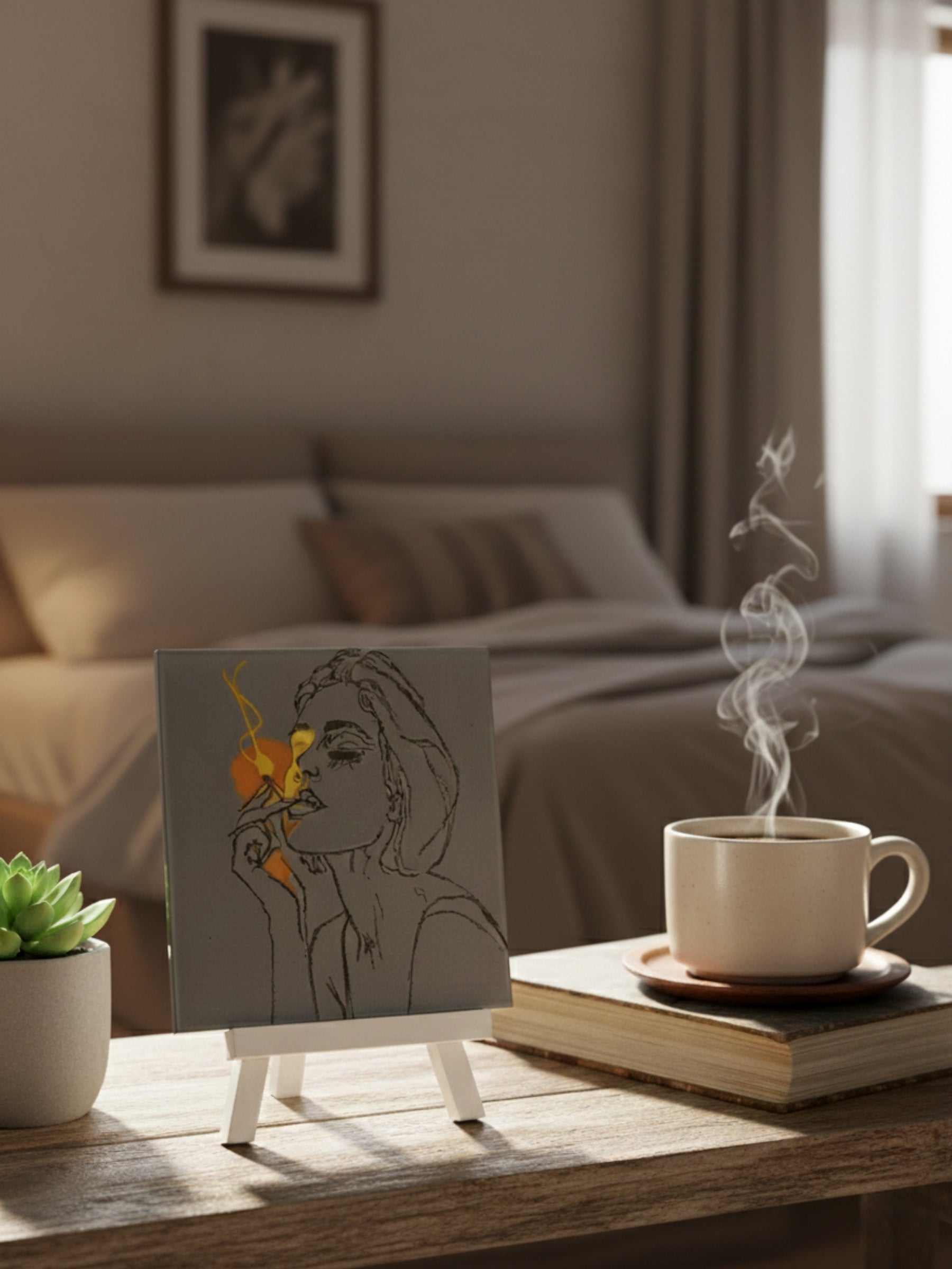 Abstract feminine line art desktop decor frame on table