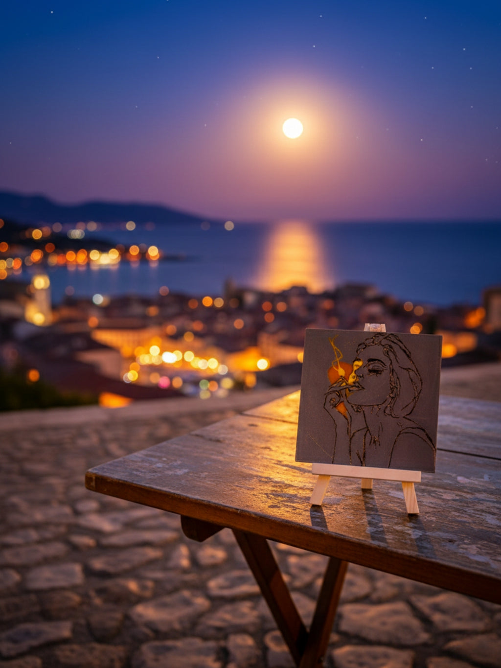 Art desktop decor frame with abstract feminine illustration