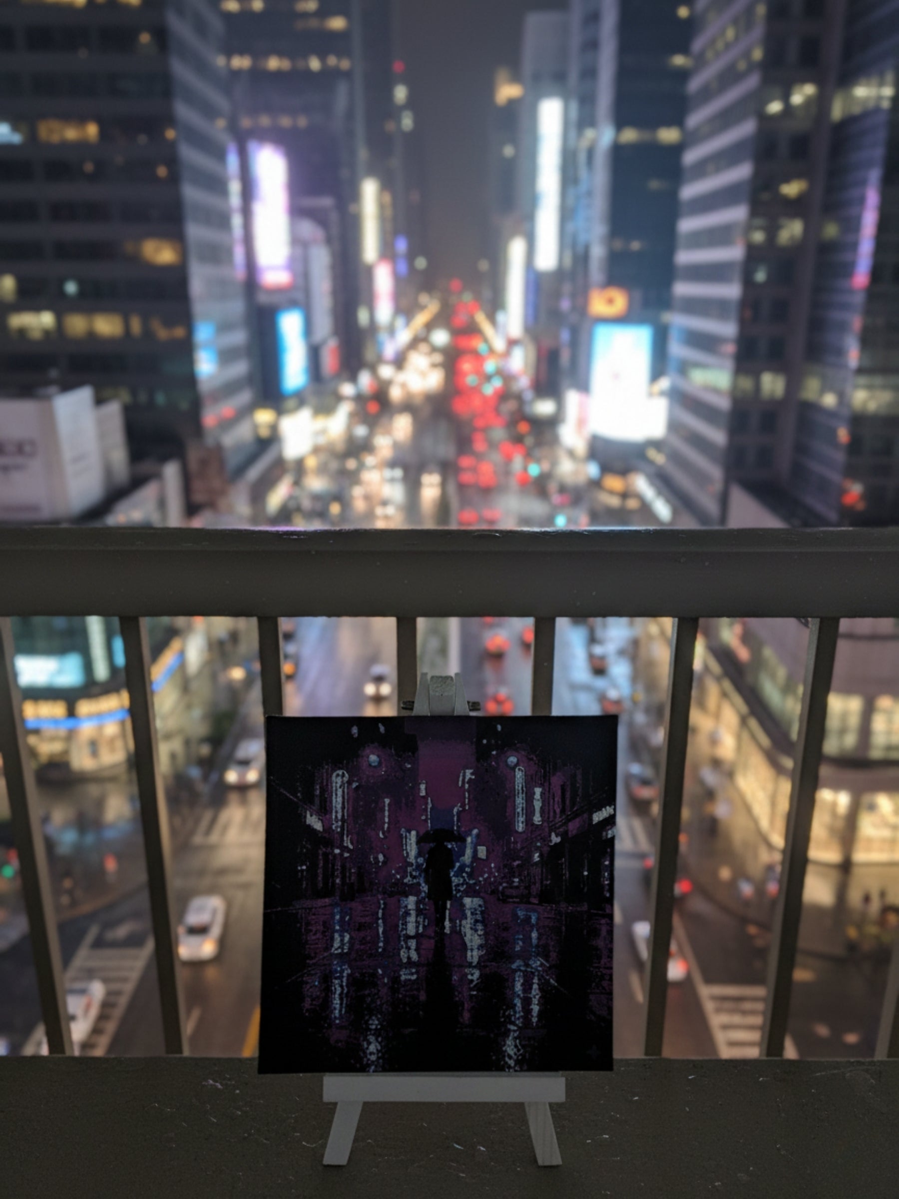 Modern cinematic art desktop decor frame with neon tones