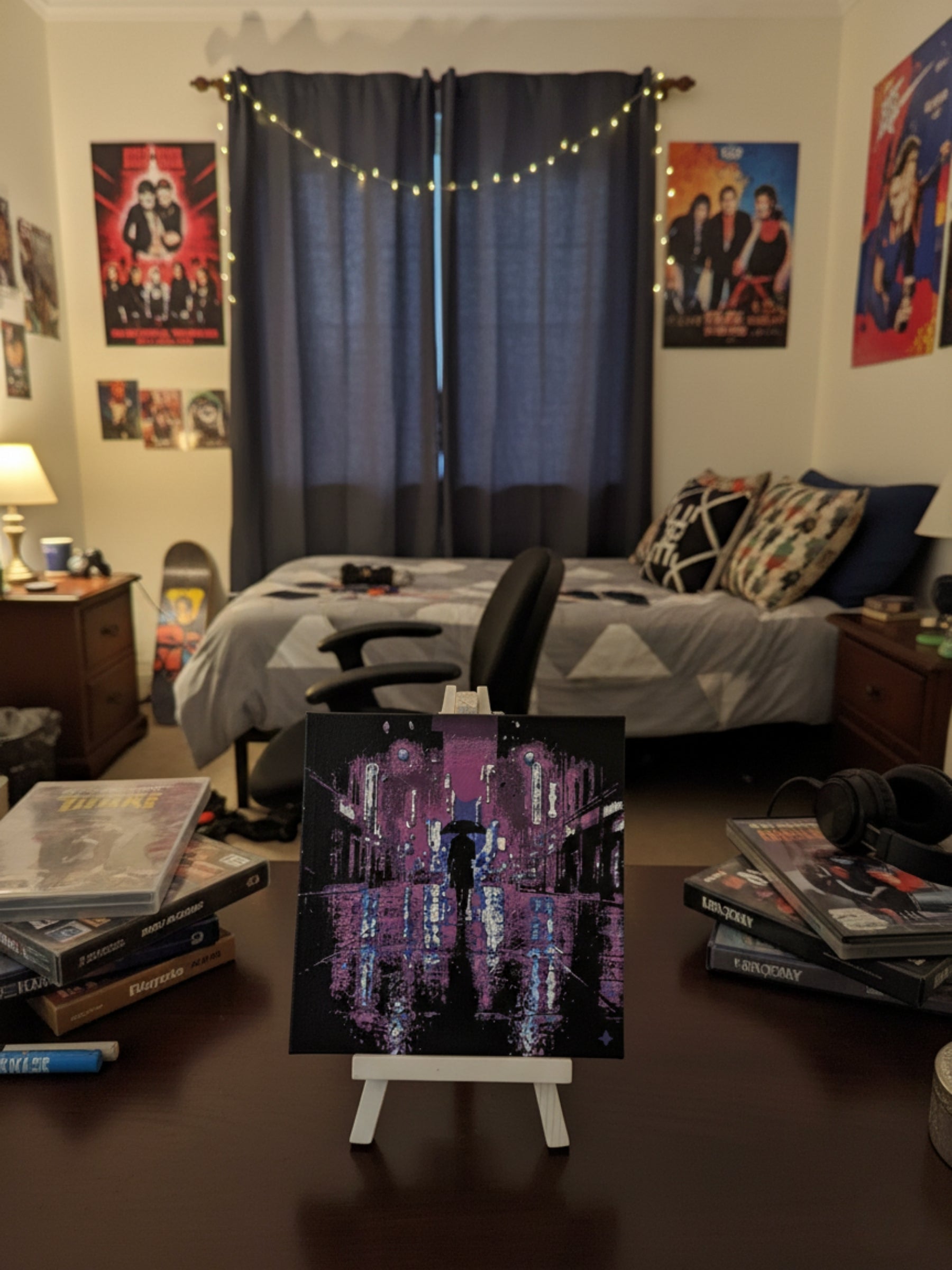 Neon Rain City Art Desktop Decor Frame