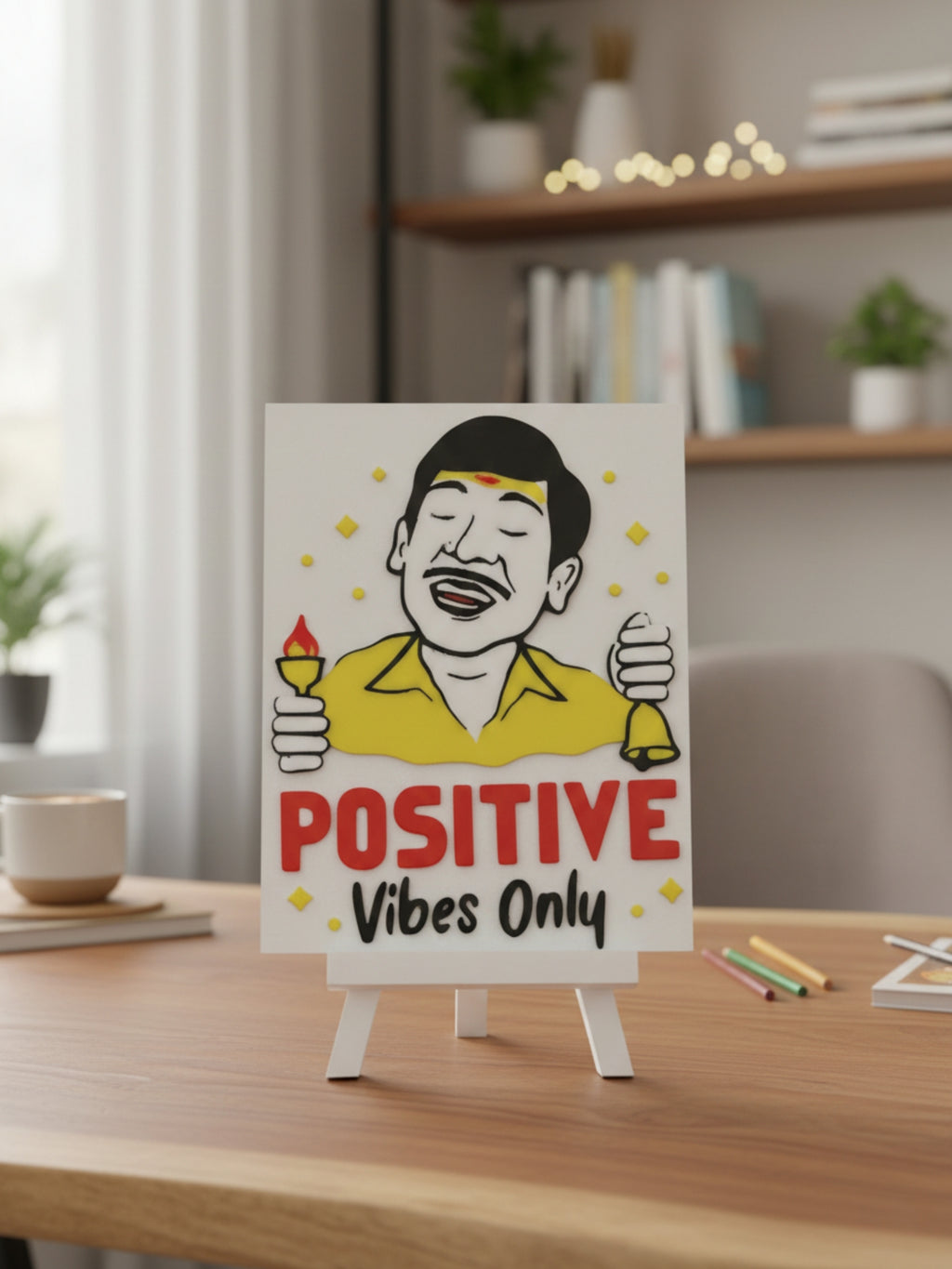 Positive Vibes Only desi desktop decor frame on work desk