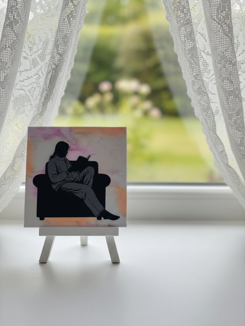 Quiet reading art desktop decor frame on white table