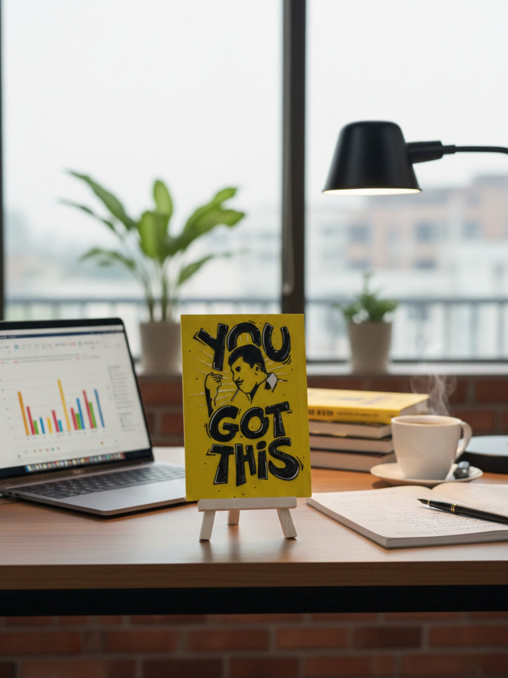 You Got This desi motivation desktop decor frame on wooden shelf